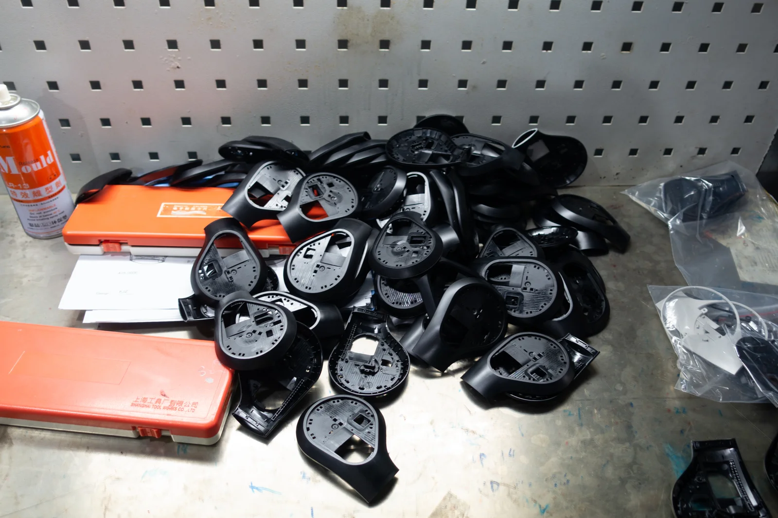 Another view of trial parts at my press-side QC station.