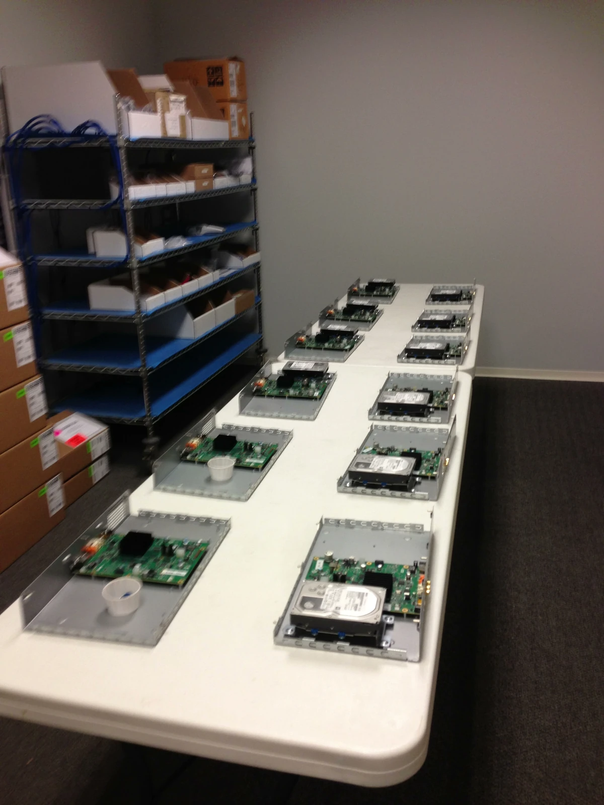 Pilot units laid out on a worktable