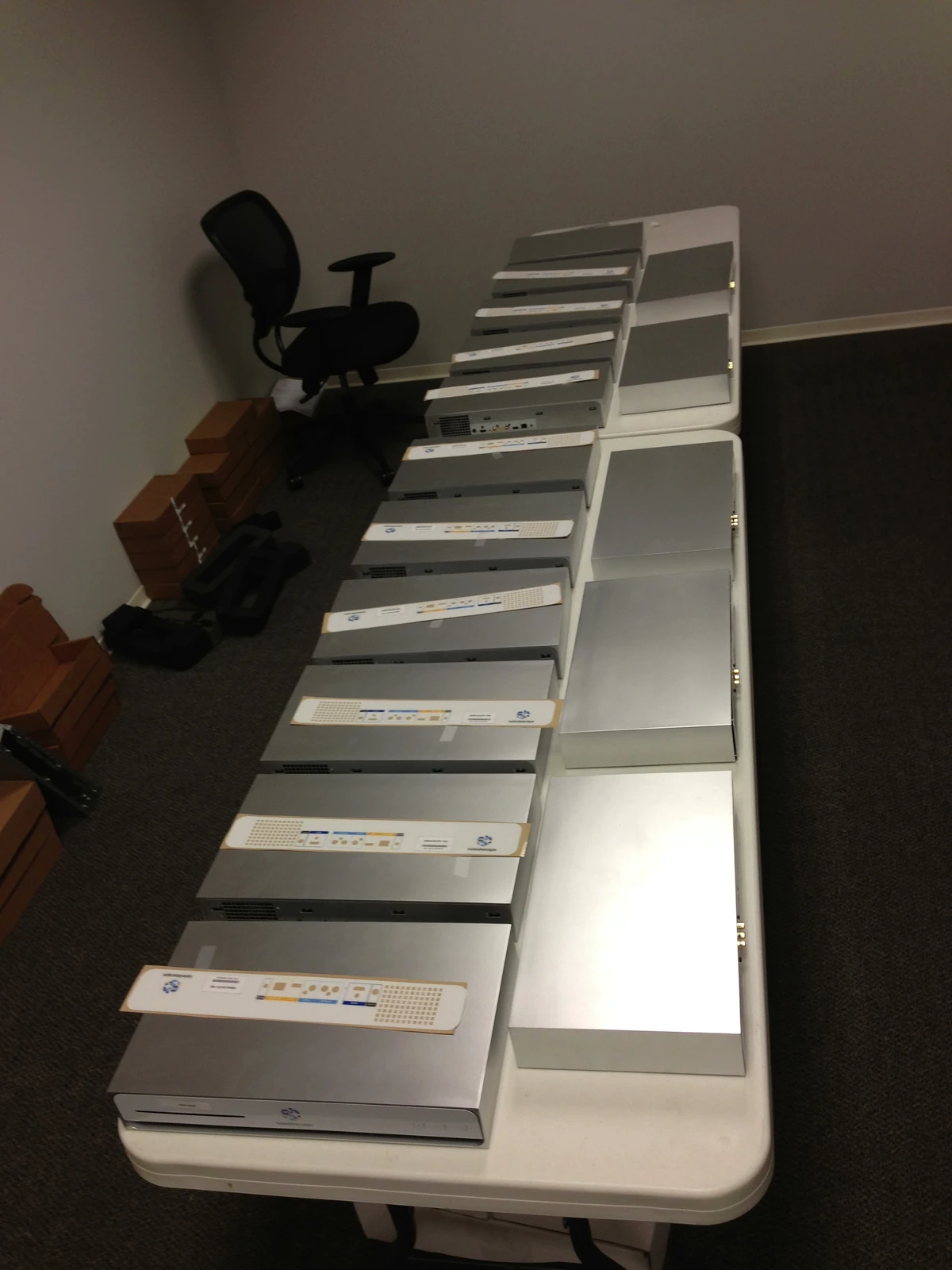 Enclosures lined up during the pilot build
